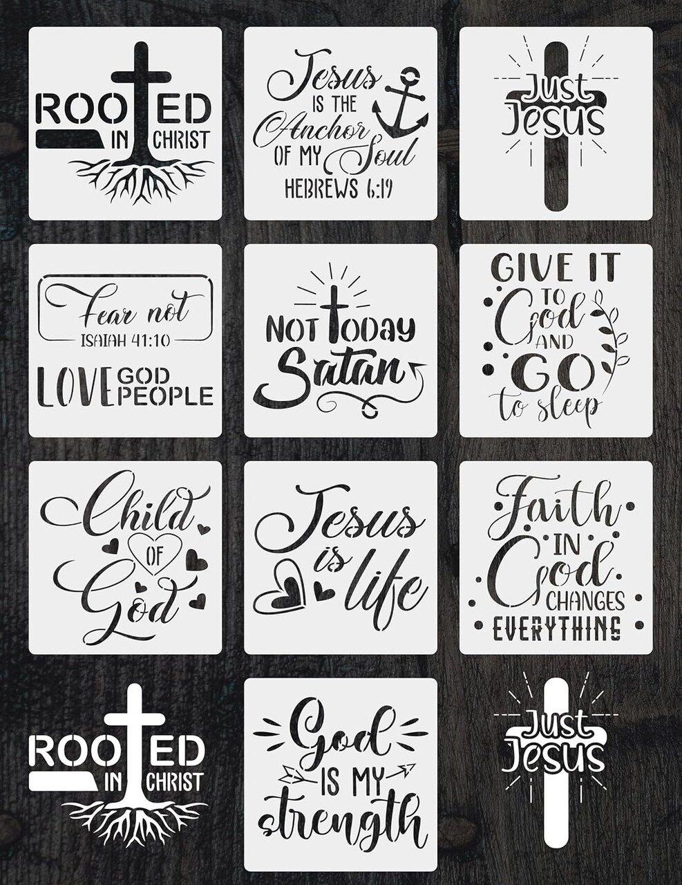 10 PCS Christian Faith Stencils for Painting – Reusable Bible Verse & Inspirational Quote Templates for Wood Signs, Walls, Canvas, Furniture, Porch & DIY Home Decor (8 x 8 Inch)